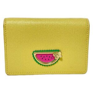 Auth FURLA - Light Yellow Pink Multi Leather Hardware Coin Case